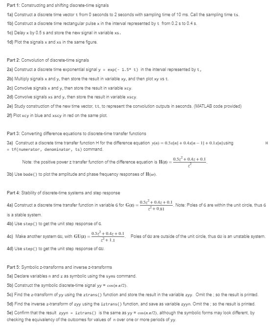 Solved Part 1 Constructing And Shifting Discrete Time