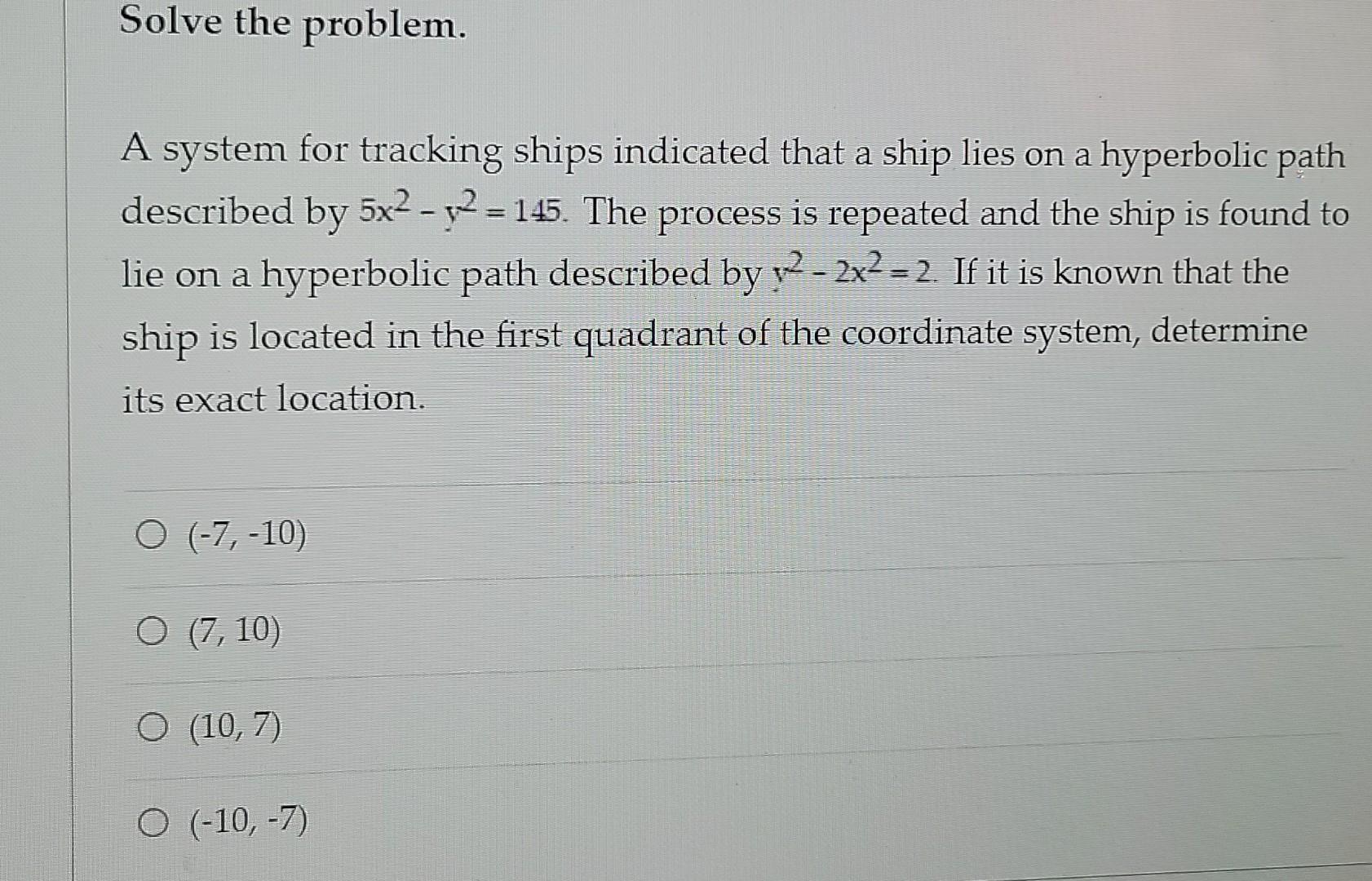 Solved Solve the problem. A system for tracking ships | Chegg.com