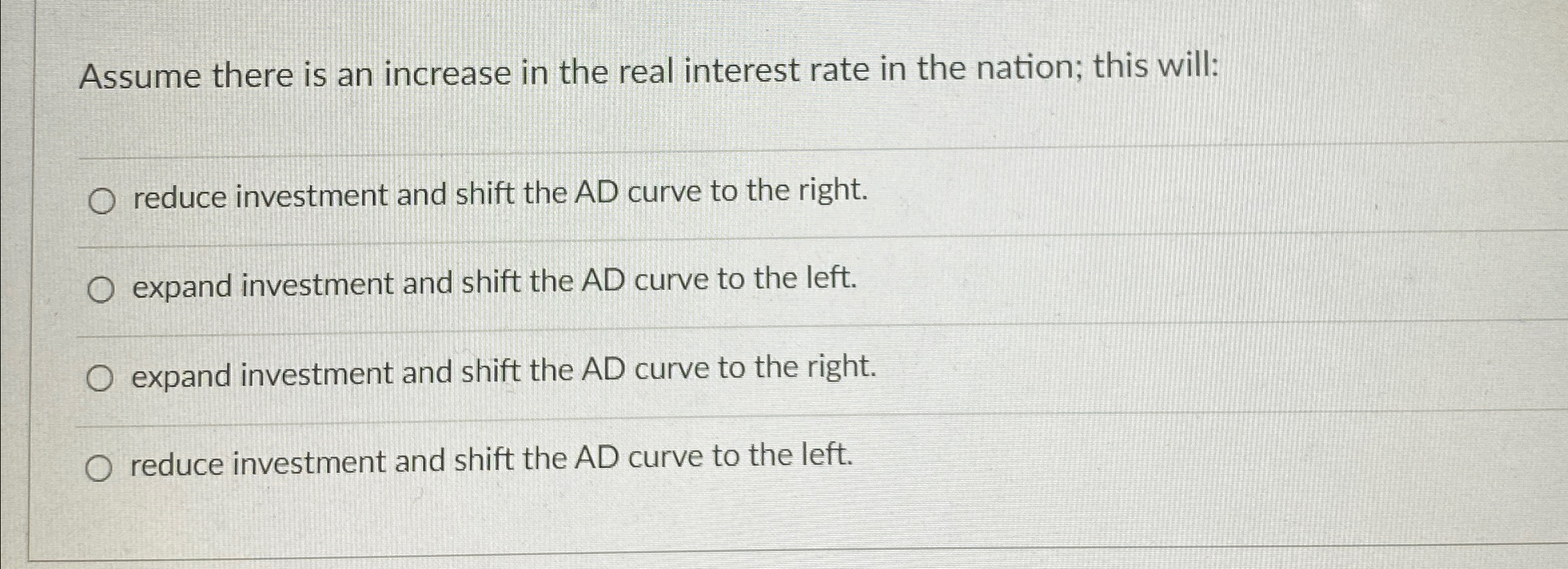 Solved Assume there is an increase in the real interest rate | Chegg.com