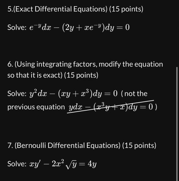 Solved 5 Exact Differential Equations 15 Points Solve