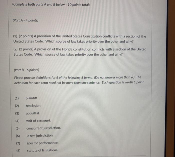 Solved (Complete both parts A and B below - 10 points total) | Chegg.com