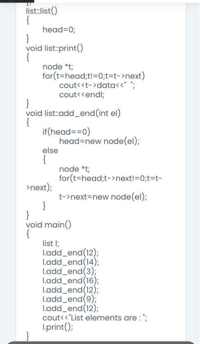 Solved Add a proper function to the following linked list | Chegg.com