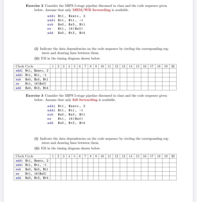 Solved Exercise 1 Consider The MIPS 5-stage Pipeline | Chegg.com