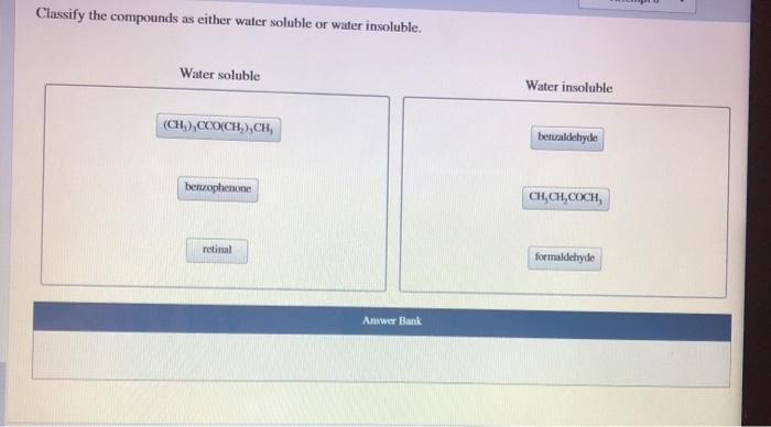 Solved Classify the compounds as either water soluble or | Chegg.com