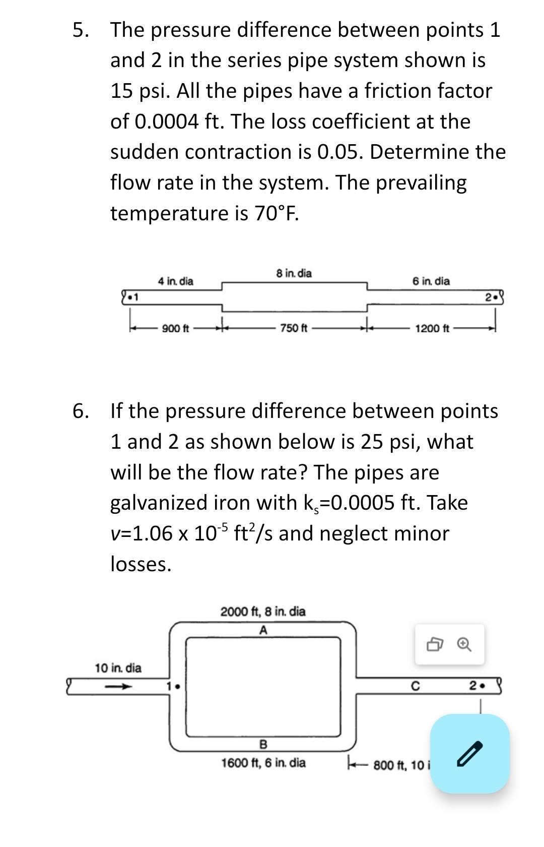 Solved 5. The pressure difference between points 1 and 2 in | Chegg.com