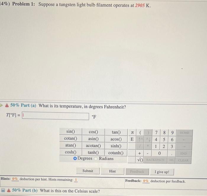Solved 14\) Problem 1 Suppose a tungsten light bulb