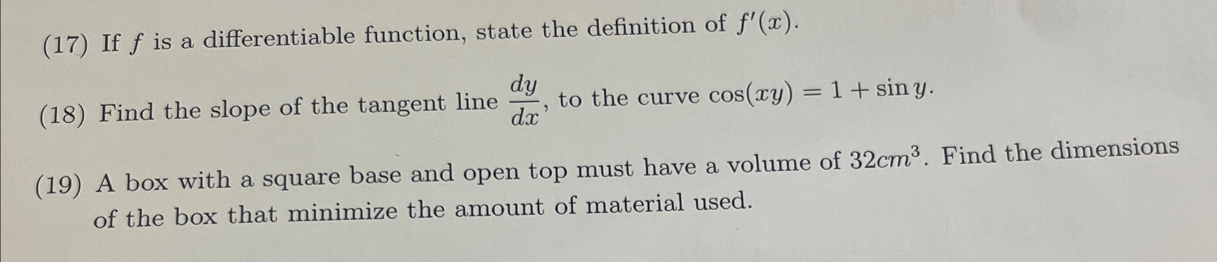 Solved (17) ﻿If f ﻿is a differentiable function, state the | Chegg.com