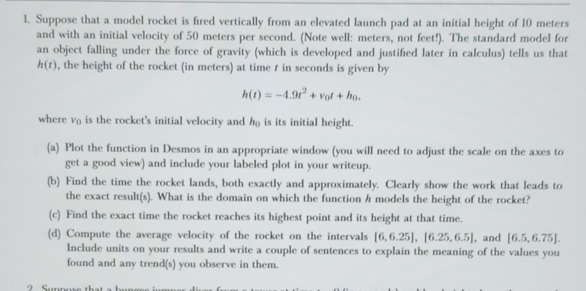Solved Suppose that a model rocket is fired vertically from | Chegg.com