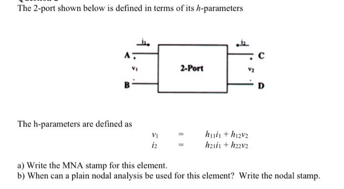 Solved The 2-port shown below is defined in terms of its | Chegg.com