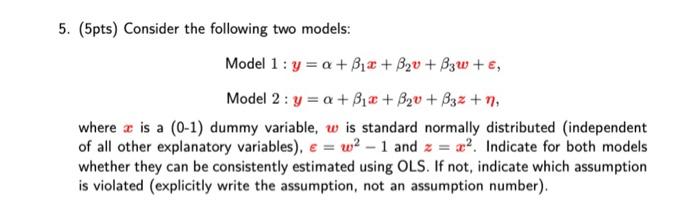 Solved 5. (5pts) Consider the following two models: Model 1 | Chegg.com