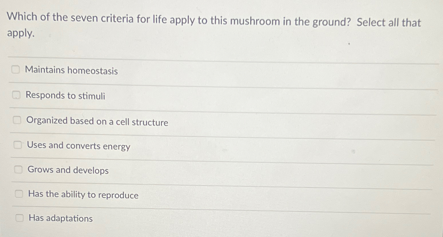 Solved Which of the seven criteria for life apply to this | Chegg.com