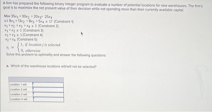 Solved A firm has prepared the following binary integer | Chegg.com