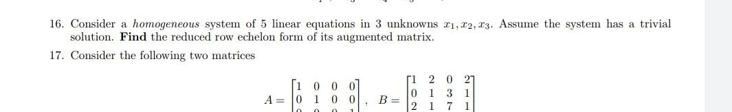 Solved 16. Consider a homogeneous system of 5 linear | Chegg.com
