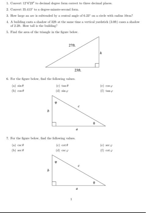 Solved 1. Convert 12°6'23