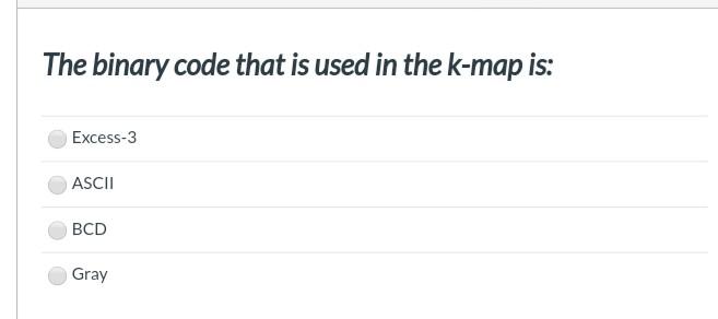 Solved The binary code that is used in the k-map is: | Chegg.com