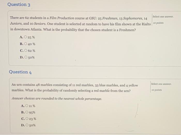 Solved Question 3 Select one answer There are 62 students in | Chegg.com