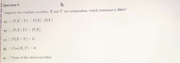 Solved 1 Question 9 Suppose two random variables, X and Y | Chegg.com