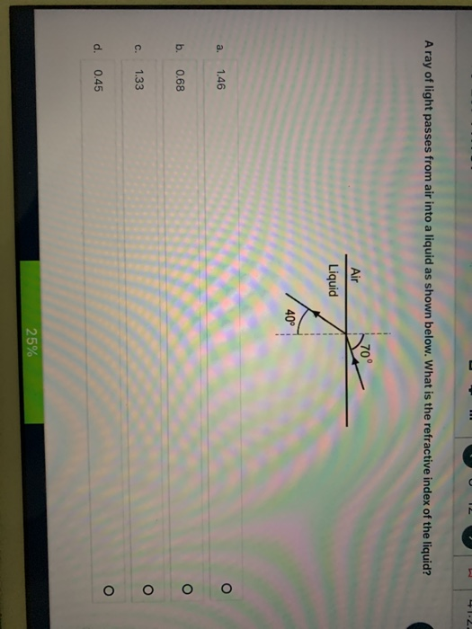 Solved .22 A ray of light passes from air into a liquid as | Chegg.com