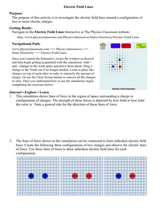 Solved Sowe Electric Field Lines Purpose: The purpose of | Chegg.com