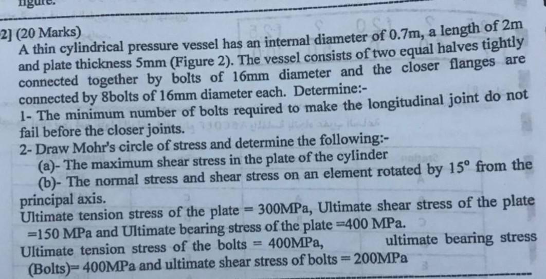 Solved D 2] (20 Marks) A thin cylindrical pressure vessel | Chegg.com