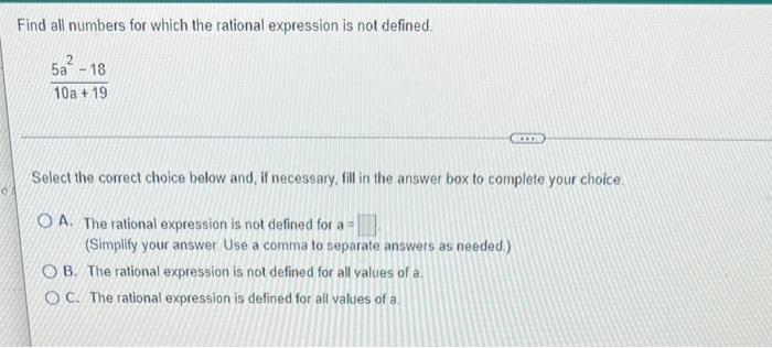 Solved Find All Numbers For Which The Rational Expression Is | Chegg.com