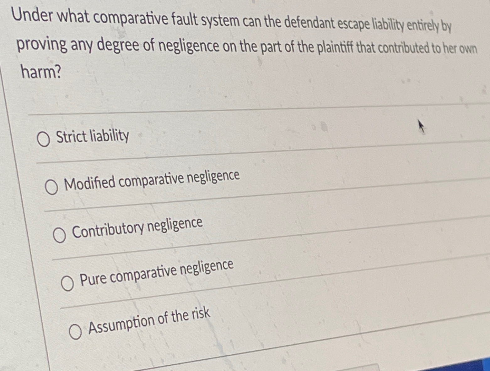 Solved Under what comparative fault system can the defendant | Chegg.com