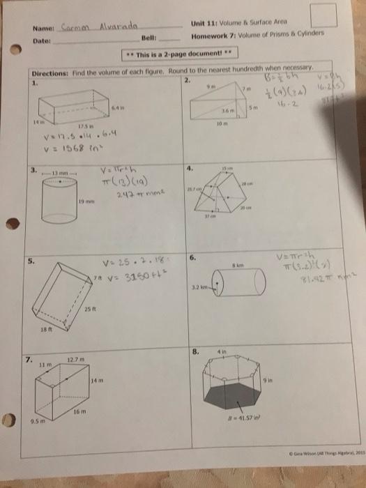 Unit 11 Volume And Surface Area Worksheet Answer Key Printable Word