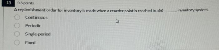 Solved A replenishment order for inventory is made when a | Chegg.com