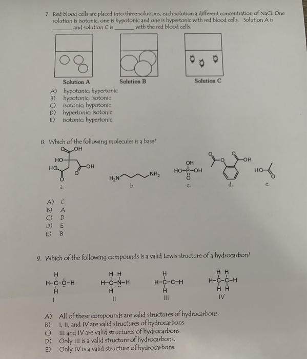 Solved 7. Red blood cells are placed into three solutions, | Chegg.com