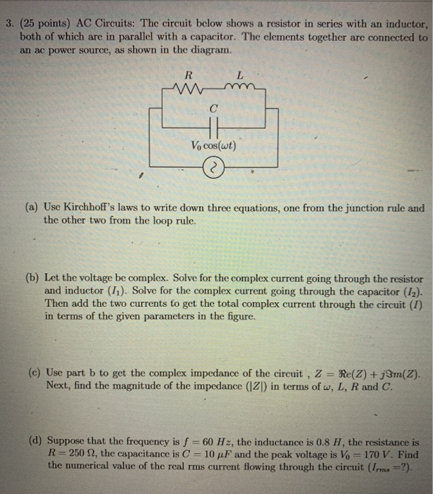 Solved 3. (25 points) AC Circuits: The circuit below shows a | Chegg.com