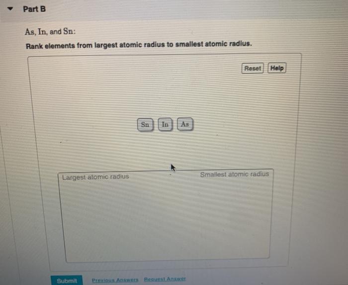 Solved Part B As, In, and Sn: Rank elements from largest | Chegg.com