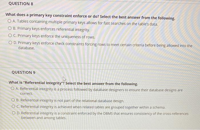 Solved QUESTION 4 In A Relational Database How Is Data | Chegg.com