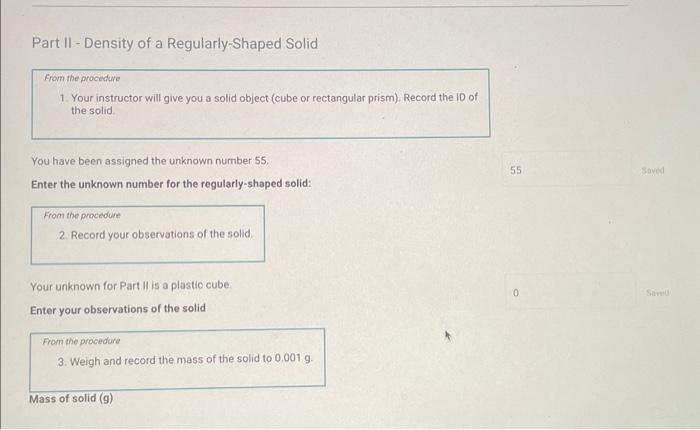 Solved Part II - Density of a Regularly-Shaped Solid From | Chegg.com