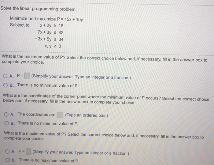 Solved Solve the linear programming problem. Minimize and | Chegg.com