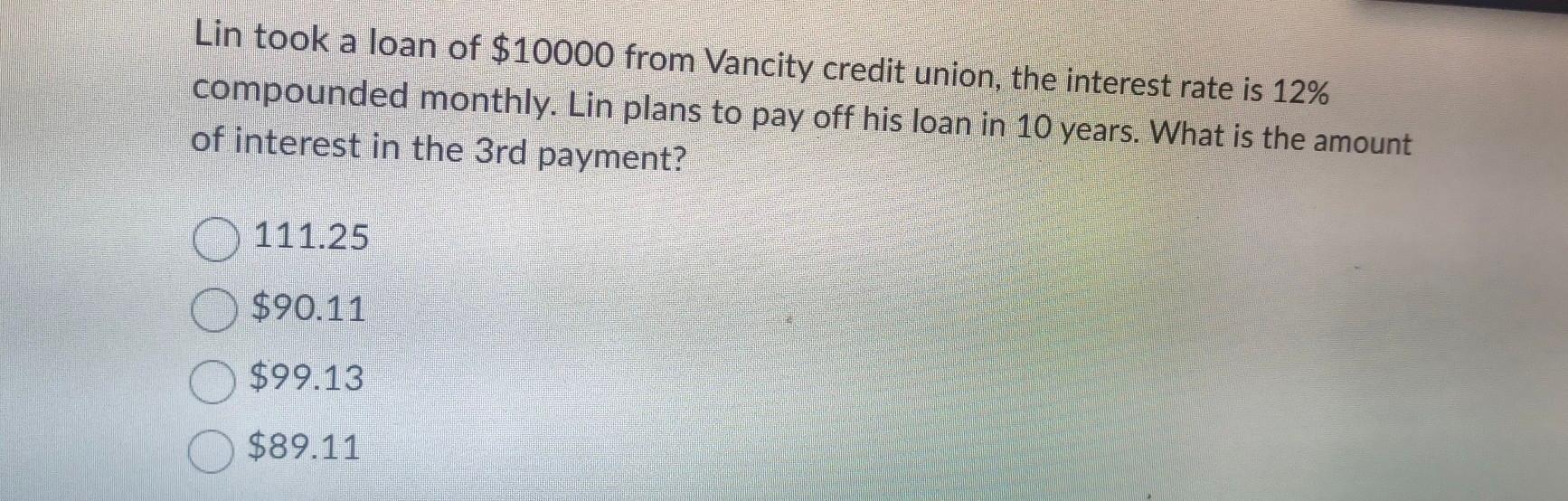 Solved Lin took a loan of 10000 ﻿from Vancity credit union,