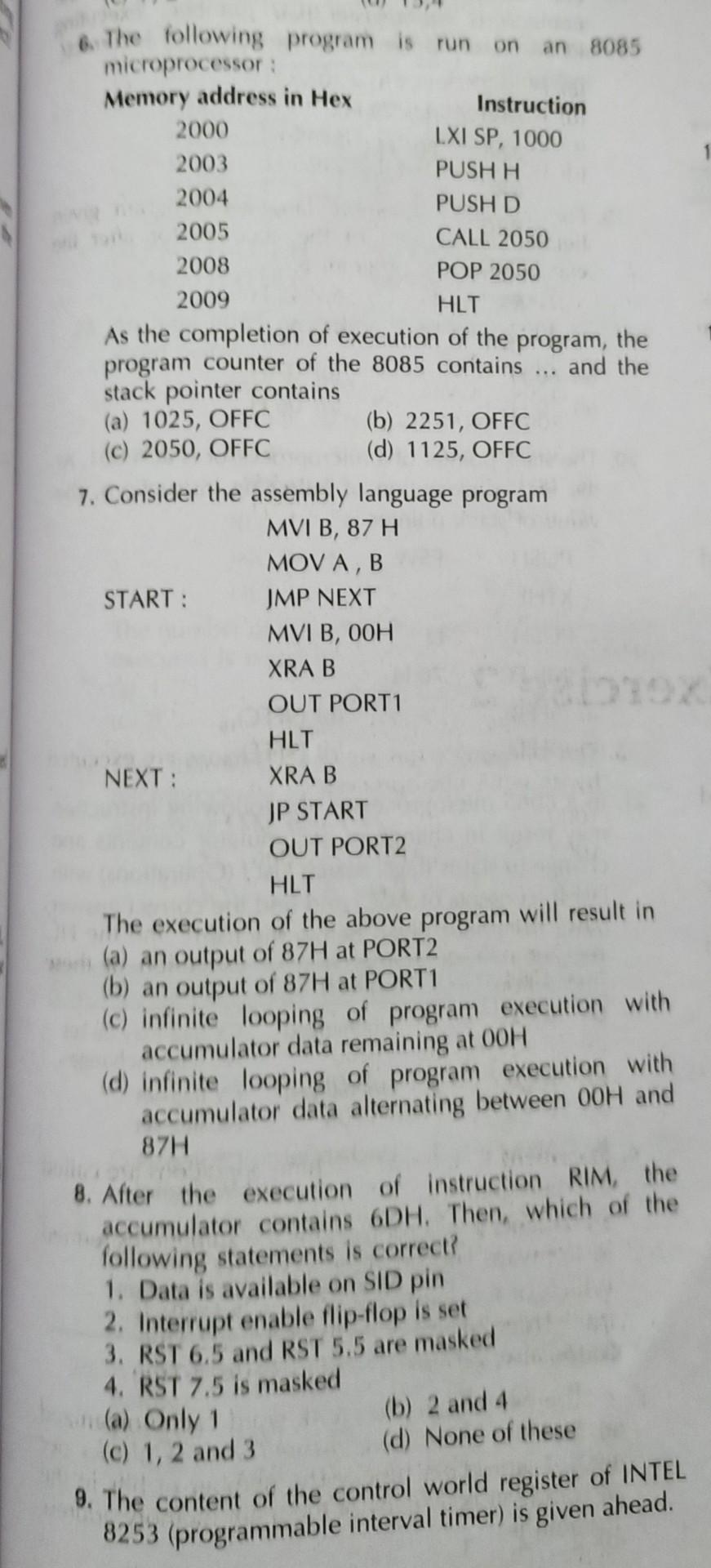 6. The following program is run on an 8085 | Chegg.com