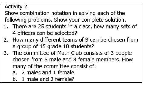 Solved Show combination notation in solving each of the | Chegg.com