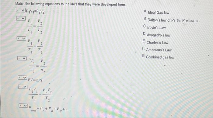 Solved Match The Following Equations To The Laws That They | Chegg.com