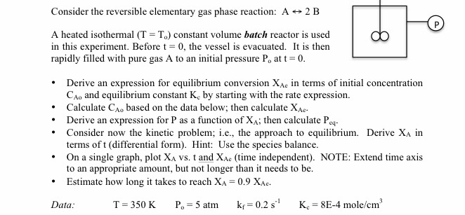 Solved Consider the reversible elementary gas phase | Chegg.com