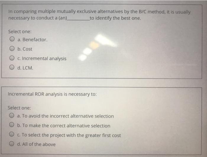 Solved In Comparing Multiple Mutually Exclusive Alternatives | Chegg.com