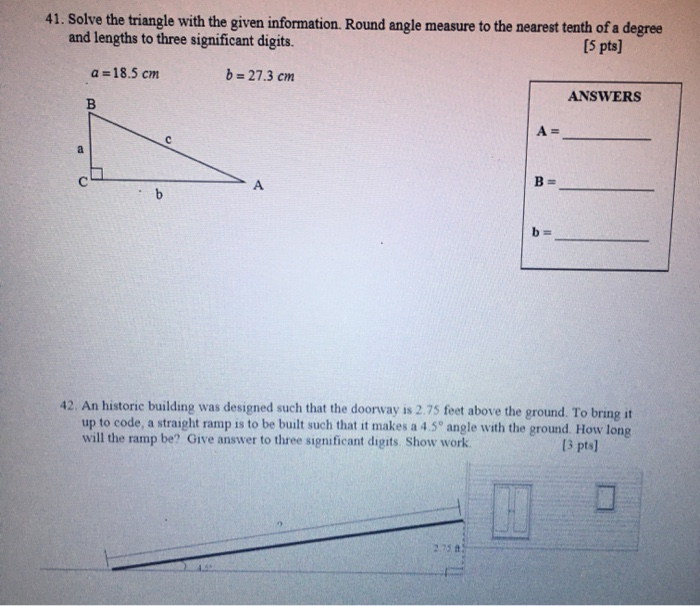 Solved 41. Solve the triangle with the given information. | Chegg.com