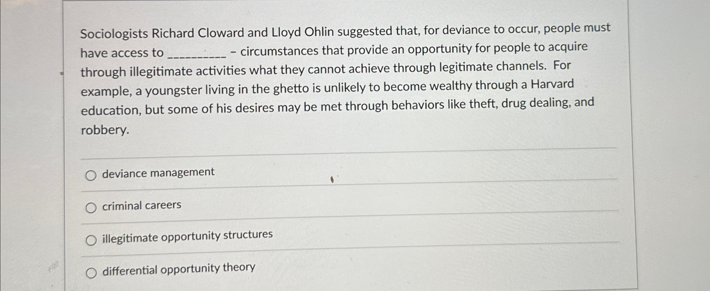 Solved Sociologists Richard Cloward and Lloyd Ohlin | Chegg.com