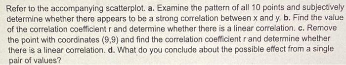Solved a) what is the value of the correlation coefficient | Chegg.com