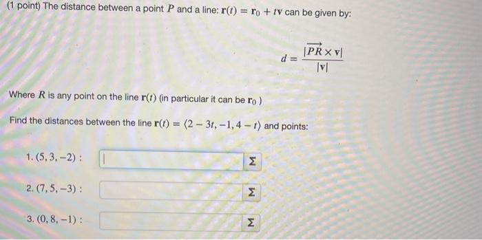 Solved ( 1 point) The distance between a point P and a line: | Chegg.com