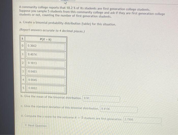 Solved A community college reports that 18.2 % of its | Chegg.com