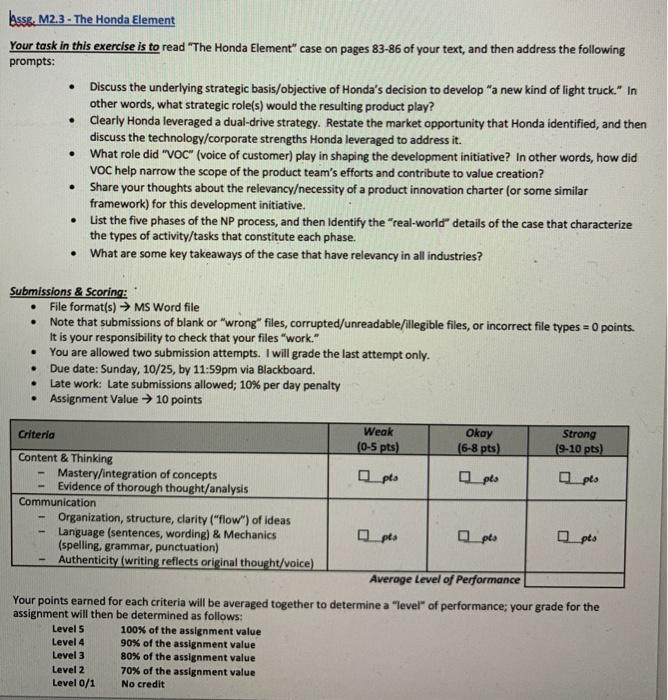Solved lasse. M2.3 - The Honda Element Your task in this  Chegg.com