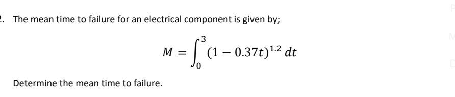 Solved 2. The mean time to failure for an electrical | Chegg.com