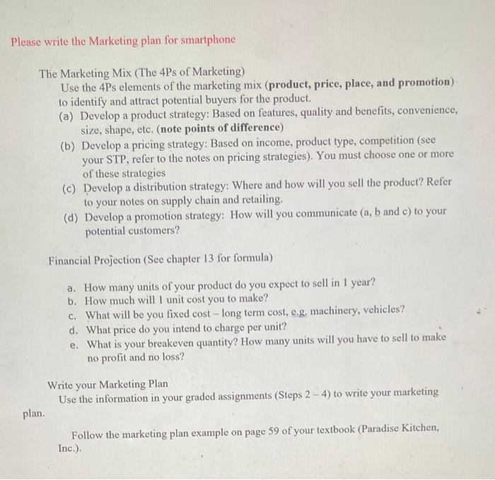 Solved Please Write The Marketing Plan For Smartphone The Chegg Com