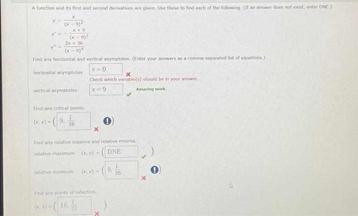 Solved A function and its first and second derivatives are | Chegg.com