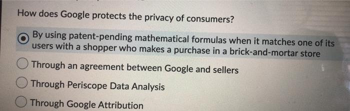 Solved How does Google protects the privacy of consumers? O | Chegg.com